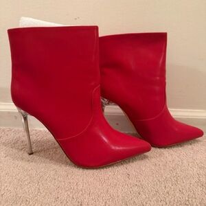 Women's Red Pointed Stiletto Ankle Booties